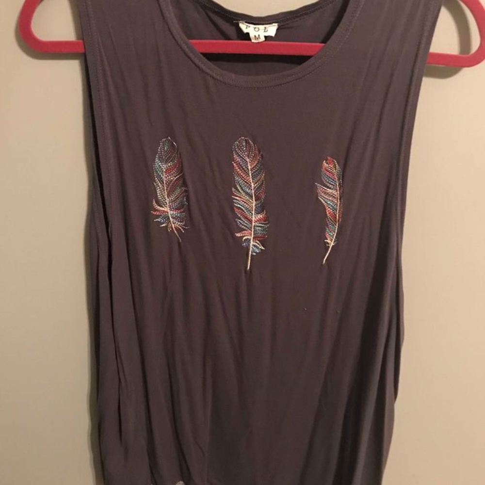 Boutique Feather Embroidered Detailed Tank
